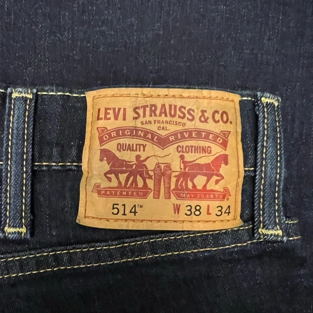 Levi's 514 Straight Leg Dark Blue Denim Jeans Men's Size 38x34 Striaght Fit